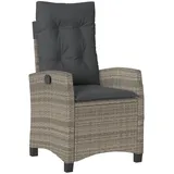 vidaXL Gartensessel Verstellbar mit Kissen Grau Poly Rattan