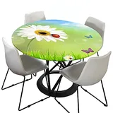 Morbuy Rund Tischdecke Elastisch, Blumen Drucken Rund Tischdecken Wasserdicht Lotuseffekt Abwaschbar Abwischbar Tischtuch für Dekoration Küchentisch Garten Outdoor (Durchmesser 120cm,Marienkäfer)