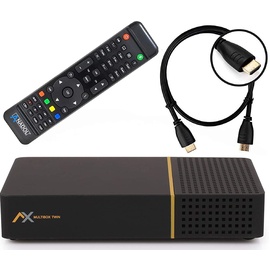AX TECHNOLOGY AX Multibox 4K UHD E2 Linux Twin Sat-Receiver mit PVR Aufnahmefunktion, DVB-S2 Tuner, HDTV, 2160p, H.265, HDR [vorprogrammiert für Astra & Hotbird] + HDMI Kabel