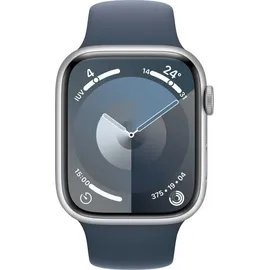 Apple Watch Series 9 GPS + Cellular 45 mm Aluminiumgehäuse silber, Sportarmband sturmblau M/L