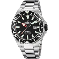 Taucheruhr FESTINA "Diver Collection", silber (silberfarben, schwarz), Armbanduhren, Armbanduhr, Herrenuhr, Taucheruhr, Silikonarmband, Datum