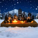 Adventskranz Metall mit Holz Haltern, Advent Teelichthalter für 4 Kerzen, Adventsgesteck aus Metall & Holz, für Weihnachtsdeko Tisch, Advent Kerzenhalter