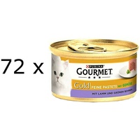 (€ 9,01/kg) Gourmet Gold Feine Pastete Lamm & grüne Bohnen, Katzenfutter 72x 85g