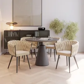 Tectake tectake® Set Esszimmerstuhl, Astano Samt, Knotendesign, schlanke Stahlbeine, 60,5 x 55 x 75 cm