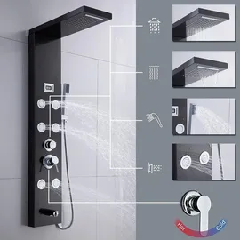 Suguword Duschpaneel mit Armatur inkl. 6 Funktionen Duschsystem Temperaturanzeige Duschsäule