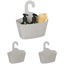 Relaxdays Duschkorb 3er Set, ohne Bohren, Kunststoff, Duschablage Shampoo & Duschgel, Duschorganizer, grau