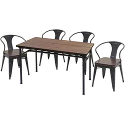 Mendler Esszimmer-Set HWC-H10, 4x Esszimmerstuhl Esszimmertisch, Ulme Holz FSC Industrial Gastronomie ~ braun