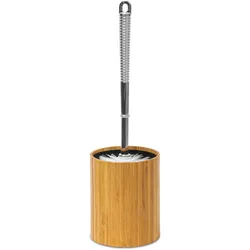 Relaxdays WC-Bürstenhalter Bambus, HxBxT:33x10,4x10,4cm, Toilettenbürste aus Kunststoff, austauschbarer Kopf, natur