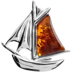 Brosche OSTSEE-SCHMUCK "Ostsee-Schmuck Brosche Schiff Brosche Schiff", weiß, Broschen, Damen, Silber 925 (Sterlingsilber)
