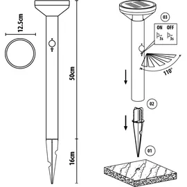 Maclean Brackets Solarleuchte Gartenleuchte Außenleuchte mit Bewegungssensor u. Dämmerungssensor schwarz Erdspieß Neutralweiß 4000K SMD-LED 220Lumen