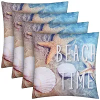 BestLivings Outdoor Kissen mit Strandmotiv Beach Time 4 Stück
