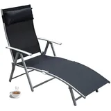 XDeer Gartenliege Sonnenliege klappbar Strandliege mit Kissen,mit verstellbare, Rückenlehne, Relaxliege Gartenstuhl schwarz
