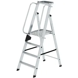 PROREGAL Plattformleiter | 4 Stufen | inkl. beidseitigem Handlauf | Aluminium | nivello Leiterschuhe