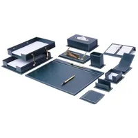 MOOGCO Schreibtisch-Organizer – Schreibtisch-Zubehör – Leder-Schreibtisch-Organizer – Schreibtisch-Set aus Lederfaserstoff – Heimbüro-Zubehör – Schreibtischzubehör aus Leder – 14-teiliges Set (Green)