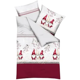 KAEPPEL Bettwäsche Wichtel Kumpel Feinbiber grau-rot Größe 1x 155x220 cm + 1x 80x80 cm