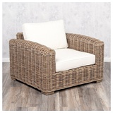 LebensWohnArt Sessel Lounge Sessel LIVING Rattan in Grey ca. B90cm