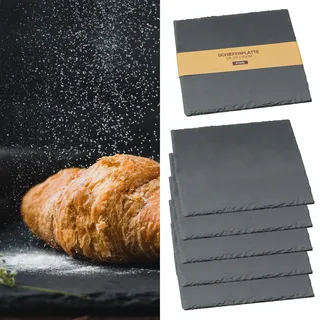 Cepewa Schieferplatte 6er Set | quadratisch 25x25cm Filzschonern | Tischuntersetzer Steinplatte Servierplatte Untersetzer (1 x 6er Set Schieferplatte 25x25cm)