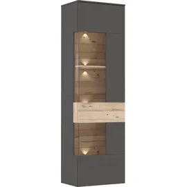 Forte Como grau (grau, eichefarben), B:60,4cm H:203,3cm T:41,3cm, Holzwerkstoff, Schränke, Vitrine, Vitrine, Glastüre, LED Beleuchtung, Soft Close Linksanschlag