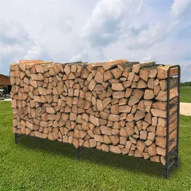 unho WISFOR Kaminholzregal Aussen, Holzlager Metall Brennholzregal Außen, Feuerholzregal Outdoor Kaminholzunterstand, Schwarz