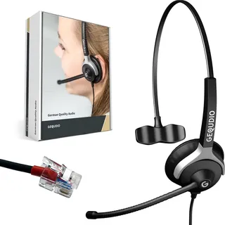 GEQUDIO Headset (1-Ohr) für Yealink,Snom,Grandstream mit Kabel - Schwarz