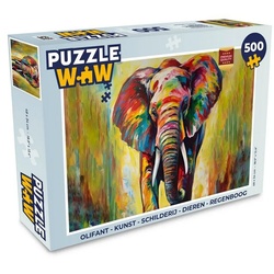 MuchoWow Puzzle Elefant – Kunst – Malerei – Tiere – Regenbogen, 500 Puzzleteile, Foto-Puzzle, Bilderrätsel, Puzzlespiele, Spielzeug bunt