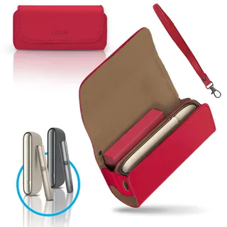 CABLE TECHNOLOGIES Hochwertige Schutzhülle aus Kunstleder, kompatibel mit IQOS ILUMA, Etui aus Leinwand und PU-Leder, Organizer, Cover/Handtasche, Zubehör, weiß, Iqos Hülle (Rot)