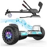SISIGAD Balance Scooter Kart Set 8.5'' Hoverboard mit kart für alle Gelände,10 km/h, LED, Bluetooth, 10 km/h, hoverboard kinder mit Leistungsstarkem Motor 160W*2,Geschenk Kinder silberfarben