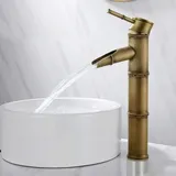 Jn.songs - Vintage Bambus Wasserhahn, Messing Wasserfall Einhebelmischer Mischbatterie, Wasserhahn Kaltes und Heißes Break Mouth