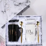 disoza Mr & Mrs Tassen Geschenk Schwarze - Valentinstag & Hochzeit Kaffeetassen für