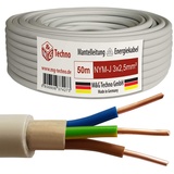 M&G Techno 50m NYM-J 3x2,5 mmІ Mantelleitung Feuchtraumkabel Elektrokabel Kupfer Made in Germany 8822 grau