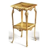 Casa Padrino Beistelltisch Luxus Barock Beistelltisch Gold / Beigefarben 40 x 40 x H. 72 cm - Edler Messing Tisch mit Marmorplatten - Barock Möbel - Luxus Qualität