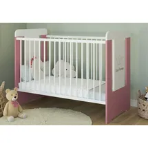Kids Collective Babybett Gitterbett höhenverstellbar, herausnehmbare Sprossen, Kleine Prinzessin Gravur 60x120 weiss pink, optional mit Matratze rosa