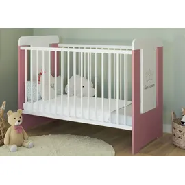 Kids Collective Babybett Gitterbett höhenverstellbar, herausnehmbare Sprossen, Kleine Prinzessin Gravur 60x120 weiss pink, optional mit Matratze rosa