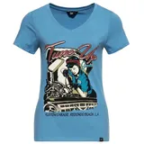 Queen Kerosin Kurzarm T-Shirt mit trendigem V-Ausschnitt Tune Up in blau | 3XL
