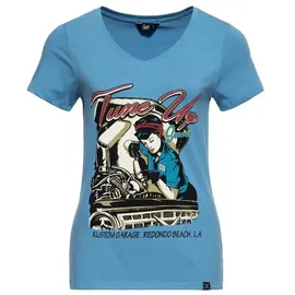 Queen Kerosin Kurzarm T-Shirt mit trendigem V-Ausschnitt Tune Up in blau | 3XL
