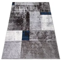 oKu-Tex Teppich Wohnzimmerteppich [160x230 cm] weicher Kurzflor grau blau meliert - Grauer Teppich für das Wohnzimmer - Carpet Living Room - geometrisches Patchwork Design - Deutsche Marke