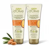 Dalan d'Olive Arganöl Creme 2er Set – Natürliche Pflege mit Olivenöl, Vegan und Feuchtigkeitspflege für Hand, Gesicht und Körper, 0% Farbstoffe, Silikon, GMO, 250 ml