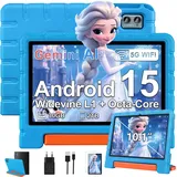 ZIOVO Kinder Tablet 10 Zoll Android 15 mit 30GB RAM+TF 2TB, 5G WiFi, Gemini AI, Octa-Core, Widevine L1, GPS, Face ID, Kindersicherung, iWAWA, 6000mAh, BT 5.0, Kids Tablet mit Eva Case - Blau