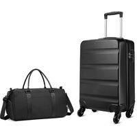 KONO Reisekoffer Gepäckset of 2 Hartschalen ABS Klein Koffer Trolley Handgepäck mit TSA-Schloss und Ryanair Reisetasche Sporttasche (Handgepäck Set, Schwarz)