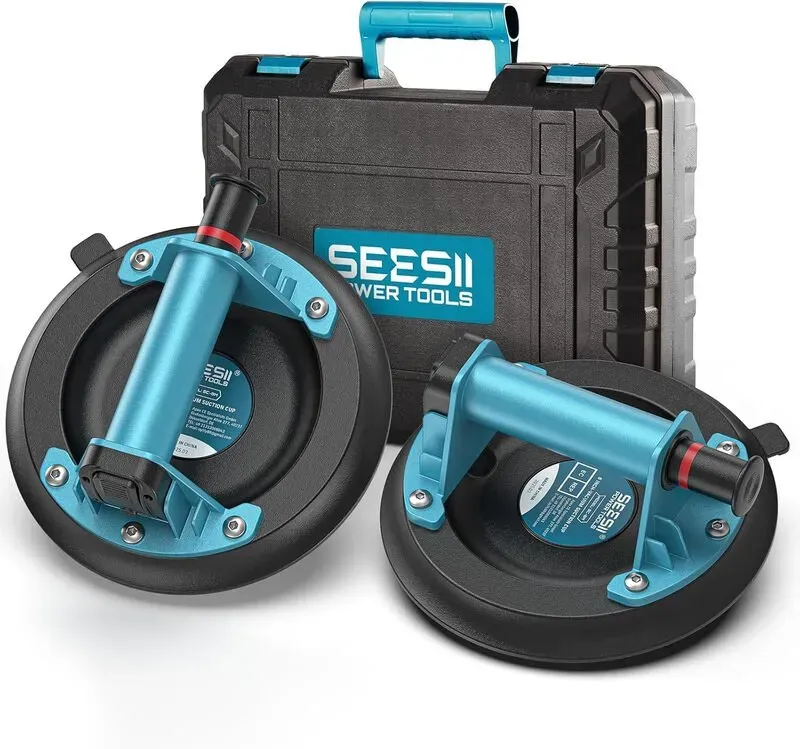 SEESII Vakuumsaughebele für Fliesen, 2er-Set, 8‐Zoll, max. 200 kg, Fliesenhebele für Glas, Marmor, Laminat & Terrakotta, tragbare Werkzeugbox