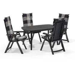 Shaf Milano 5-tlg. Outdoor-Essgruppen-Set | Klappstuhl anthrazit | mit karierten Polstern | Wetterfest | Klappsessel