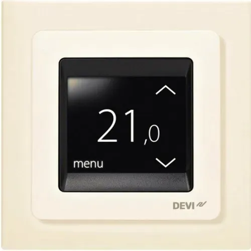 DEVI UP-Uhrenthermostat DEVIreg Touch 16A, 230V mit Einfachrahmen, cremeweiß
