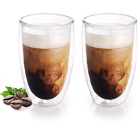 ElbFuchs® Doppelwandige Latte Macchiato Gläser Set [2x 450ml] Kristallklare Thermogläser doppelwandig | Ideal als Cappuccino Gläser | Kaffegläser | Teegläser