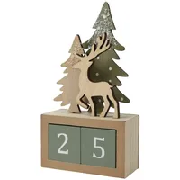 Kaemingk Adventskalender, Adventskalender / Weihnachtscountdown 18cm Holz mit Hirsch & Tannen beige|grün
