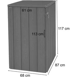 MCW 1er WPC-Mülltonnenverkleidung MCW-J28, Premium Mülltonnenbox, Metall Holzoptik, erweiterbar ~ Gartenschrank, J28-1er