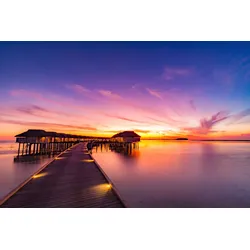 Fototapete PAPERMOON "HOLZ-BRÜCKE-PIER STEG MEER SEE STRAND SONNE THAILAND", bunt, B:4,00m L:2,60m, Vlies, Tapeten