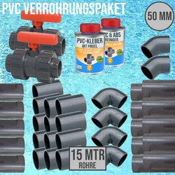 50 mm PVC Klebe Fittings Verrohrungspaket Pool Schwimmbad Schlauch Rohr FEST - 1...