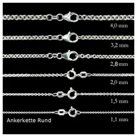 HOPLO Panzerkette Silberkette Ankerkette rund Länge 50cm - Breite 2,0mm- 925 Silber, Made in Germany silberfarben 50 cm Unisex | 2 mm