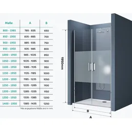 SoGood doporro Duschtür Nischentür dusche Duschabtrennung Duschkabine 85cm Nischendrehtür 195cm ESG-Sicherheitsglas mit Milchglas-Streifen Drehtür mit... Hebe- und Senkmechanismus Teramo24MS