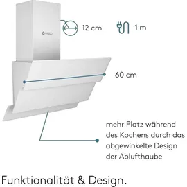 Wiggo Dunstabzugshaube 50cm kopffrei I Abluft Umluft Dunstabzug 300m3/h - LED Touch-Display 3 Stufen I Schräghaube inkl. Fettfilter & 2x Kohlefil... - weiß